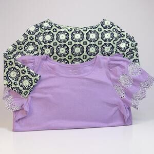 Talbots Shirts Lot of 2 1X Purple Eyelet S/S + 3/4 Sleeve Geometric Cotton Modal